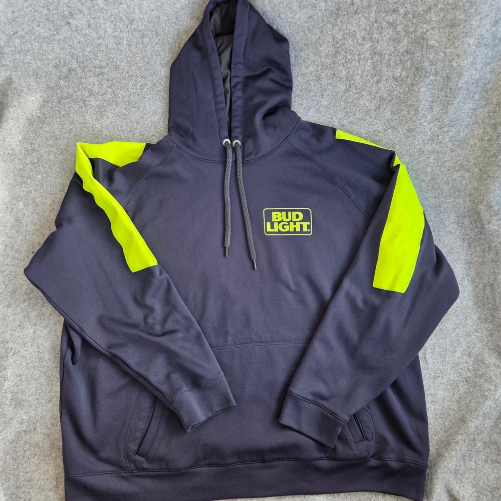 Sport-Tek Bud Light Mens 4XL Navy Blue Neon Yellow Performance Fleece Hoodie